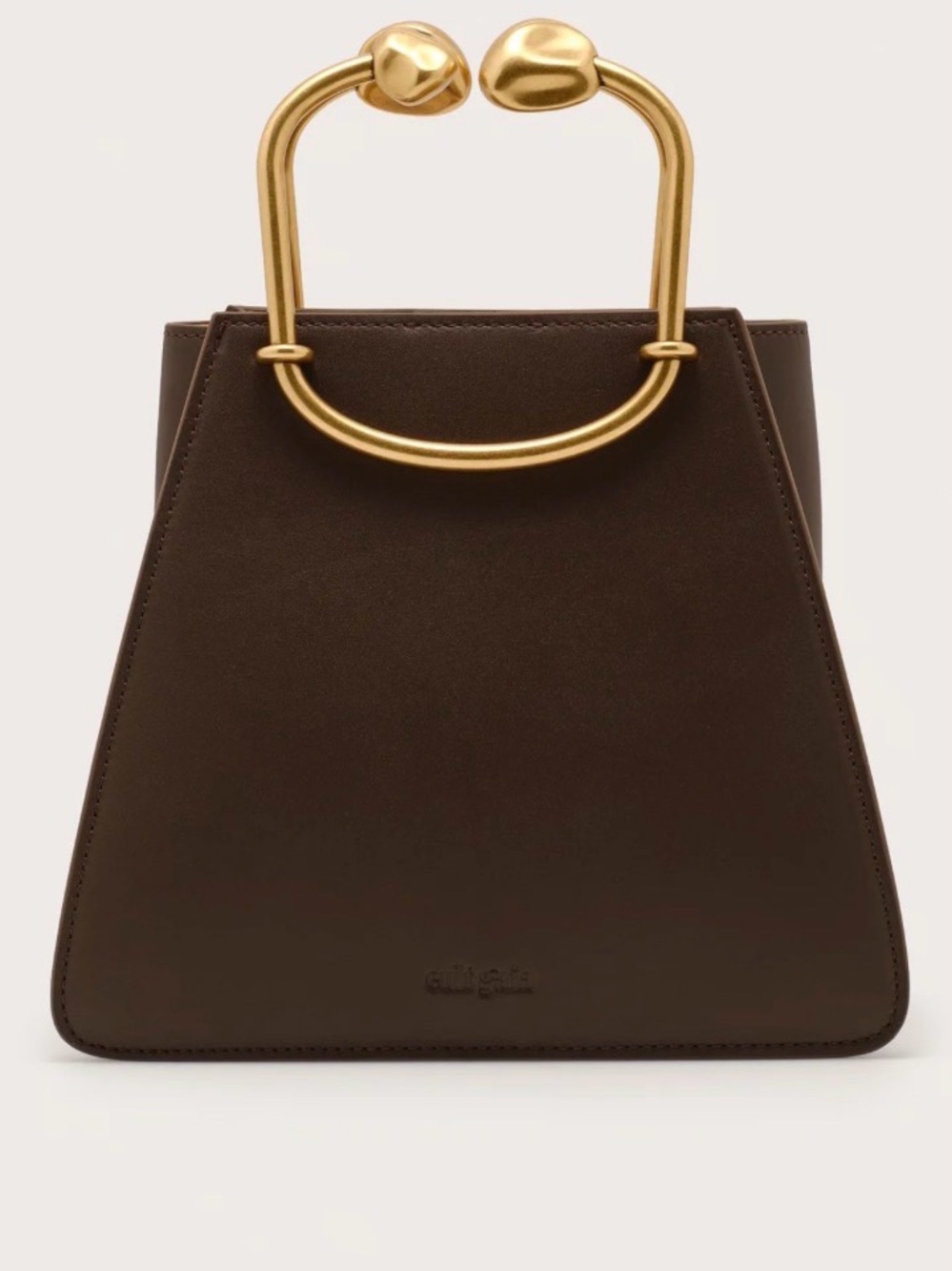 Cult Gaia Maxine Elegant Dark Brown Leather Top-Handle Bag with Gold Accent